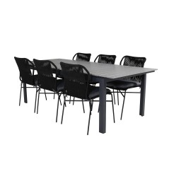 Levels Table 229/310 - Black/Grey, Julian Dining Chair - Black Steel / Black Rope (stackable)_6