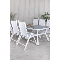 Virya Dining Table - White Alu / Grey Glass - big table+Albany 5:pos Stol - Vit Aluminium/vit textilene/aintwood_6