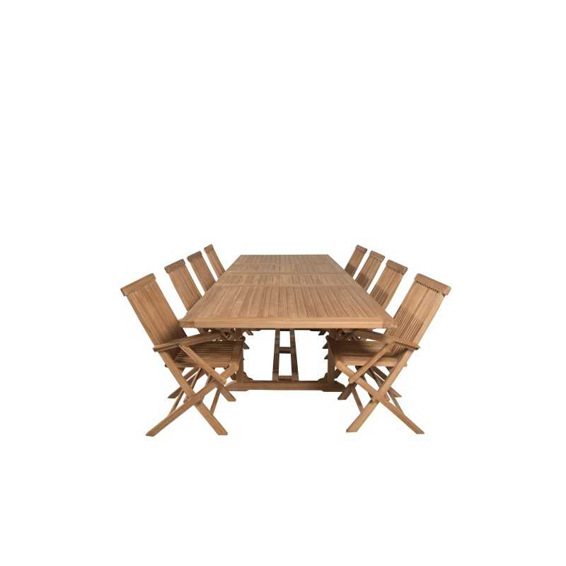 Kenya Dining Table 195/295*110*H75 – Teak, Kenya Folding Chair – With Armrest – Teak_8