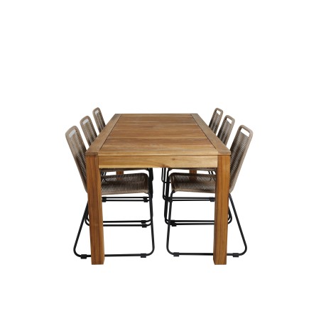 Peter Dining Table - 200*90*H76 - Acacia, Lindos Stacking Chair - Black Alu / Latte Rope_6