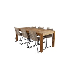 Peter Dining Table - 200*90*H76 - Acacia, Lindos Stacking Chair - Black Alu / Latte Rope_6