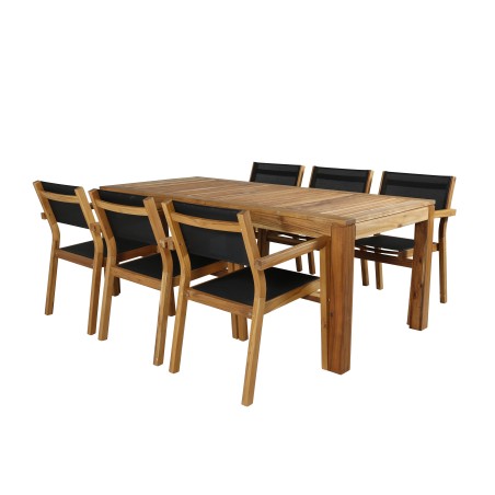 Peter Spisebord - 200 * 90 * H76 - Acacia, Venice Stabelstol - Teak / Sorte tekstiler_6
