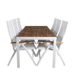 Bois Dining table 205*90cm - White Alu / Acacia , Panama Light 5-pos Chair White / white_6