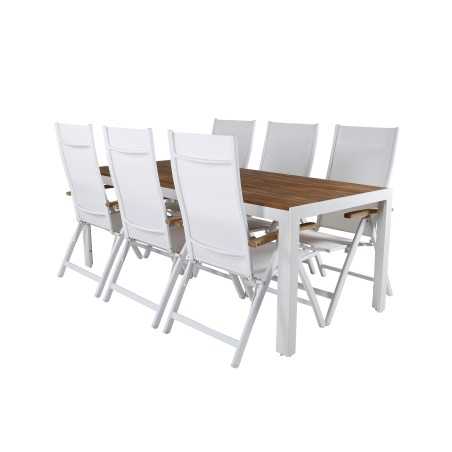 Bois matbord 205 * 90cm - vit Aluminium / akacia, panama ljus 5-pos stol vit / vit_6