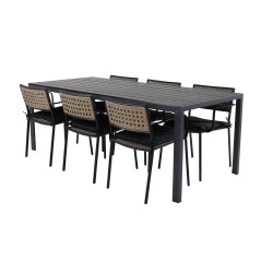 Break Table 205*90 - Black/BlackPaola Dining Chair - Black Steel / Nature Wicker / Black Cushion_6