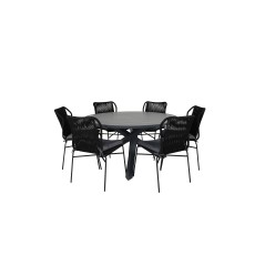 Parma - Table ø 140 - Black Alu /Grey Aintwood, Julian Dining Chair - Black Steel / Black Rope (stackable)_6