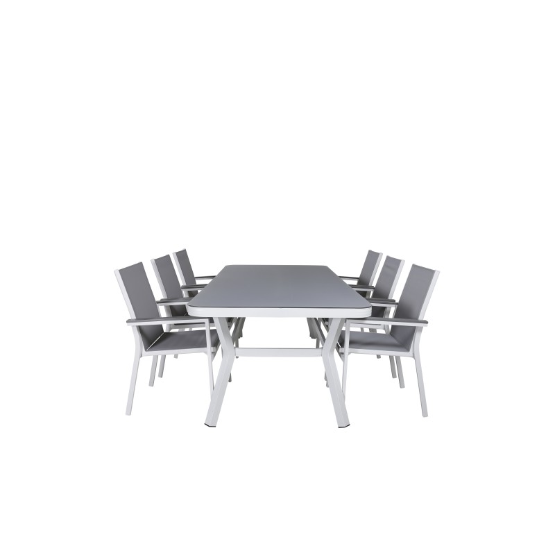 Virya matbord - vit Aluminium / grå glas - stort bord + parma stol - vit / Grå_6
