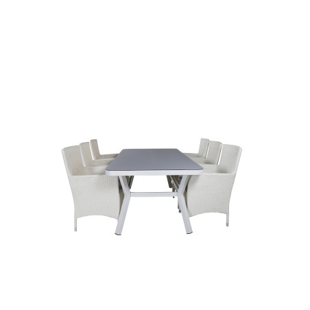 Virya Dining Table - White Alu / Grey Glass - big table+Malin Karmstol med dyna - Vit / grå dyna_6