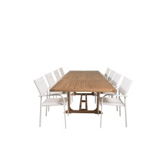 Kenya Dining Table 195/295*110*H75 - Teak, Santorini Arm Chair (Stackable) - White Alu / White Textilene_8