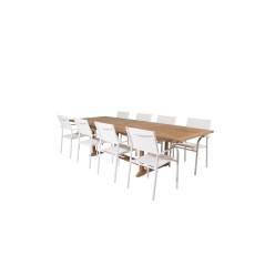 Kenya Dining Table 195/295*110*H75 - Teak, Santorini Arm Chair (Stackable) - White Alu / White Textilene_8