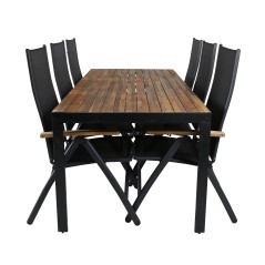 Bois Dining table 205*90cm - Black Legs / Acacia , Panama Light 5-pos Chair Black / Black and teak_6