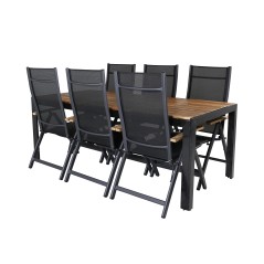 Bois Dining table 205*90cm - Black Legs / Acacia , Panama Light 5-pos Chair Black / Black and teak_6