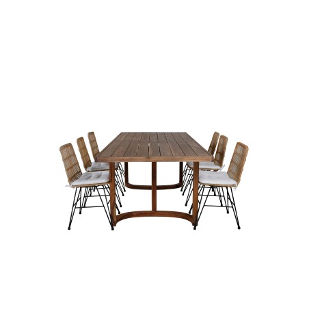 Erica Dining table acacia wire brushed 214*100, Viga Dining Chair - Black steel / Light Nature Wicker / White Cushion_6