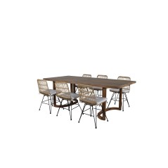 Erica Dining table acacia wire brushed 214*100, Viga Dining Chair - Black steel / Light Nature Wicker / White Cushion_6