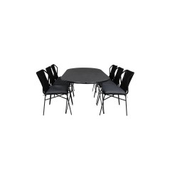 Viga Dining Table - Black Steel / Grey Spray jäätelö - 200*100cm, Julian Dining Chair - Black Steel / Black Rope 6 6