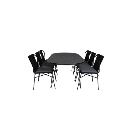 Viga Dining Table - Black Steel / Grey Spray glass - 200*100cm, Julian Dining Chair - Black Steel / Black Rope (stackable)_6