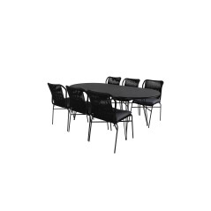 Viga Dining Table - Black Steel / Grey Spray glass - 200*100cm, Julian Dining Chair - Black Steel / Black Rope (stackable)_6