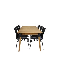 Julian Dining Table - Acasia - 210*100cm, Julian Dining Chair - Black Steel / Black Rope 6 6