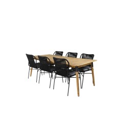 Julian Dining Table - Acasia - 210*100cm, Julian Dining Chair - Black Steel / Black Rope (stackable)_6