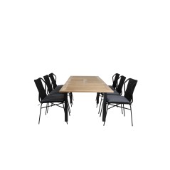 Panama Table 152/210 - Black/Teak, Julian Dining Chair - Black Steel / Black Rope (stackable)_6