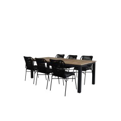 Panama - Table - 224/324*100 - svart Alu/Teak, Julian Dining Chair - Black Steel / Black Rope (stackable)_6