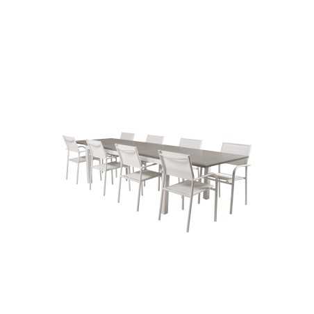 Albany Tabell - 224/324 - Vit / Gråsantorini Armstol (stapelbar) - Vit Aluminium / Vit Textilene_8