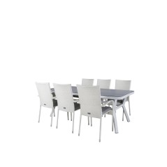 Virya Dining Table - White Alu / Grey Glass Tuoli