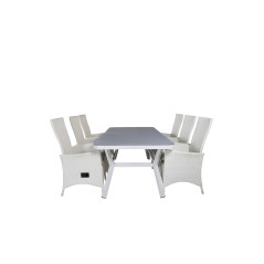 Virya Dining Table - White Alu / Grey Glass - big table+Padova Chair (Recliner) - White/Grey_6