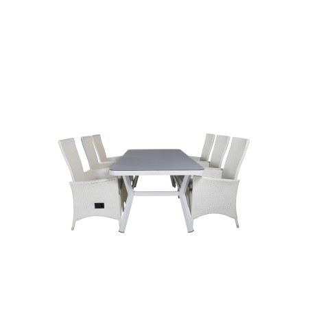 Virya Dining Table - White Alu / Grey Glass - big table+Padova Chair (Recliner) - White/Grey_6