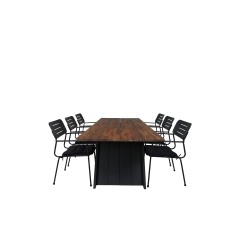 Doory Dining Table - black steel / acacia top in teak look - 250*100cm, Nicke Dining chair w, armrest - Black Steel_6