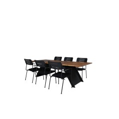 Doory Dining Table - black steel / acacia top in teak look - 250*100cm, Nicke Dining chair w, armrest - Black Steel_6