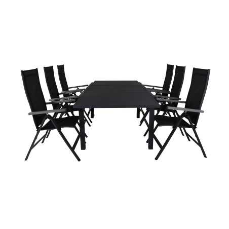 Marbella Table 160/240 - Black/Black, Albany Light 5-pos - black / Black textilene and grey teak_6