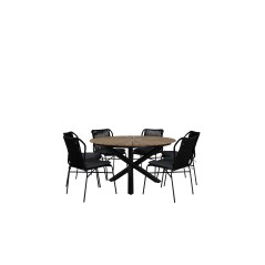 Mexico Table ø 140 - Black/Teak, Julian Dining Chair - Black Steel / Black Rope (stackable)_6