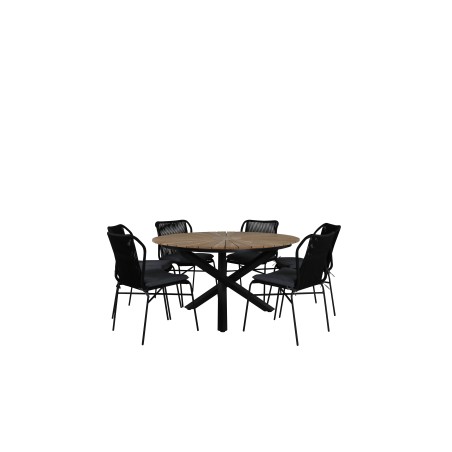 Mexico Table ø 140 - Black/Teak, Julian Dining Chair - Black Steel / Black Rope (stackable)_6