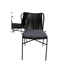 Meksiko Pöytä ø 140 - Musta/Teak, Julian Dining Chair - Musta teräs / Musta köysi (pinottava)_6