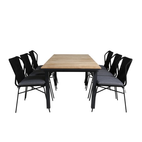 Mexico Table 160/240*90 - Black/Teak, Julian Dining Chair - Black Steel / Black Rope (stackable)_6