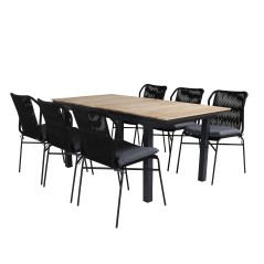 Mexico Table 160/240*90 - Black/Teak, Julian Dining Chair - Black Steel / Black Rope (stackable)_6