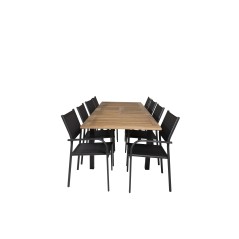 Panama Table 160/240 - Black/Teak, Santorini Arm Chair (Stackable) - Black alu / Black Textilene_8