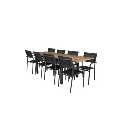 Panama Table 160/240 - Black/Teak, Santorini Arm Chair (Stackable) - Black alu / Black Textilene_8