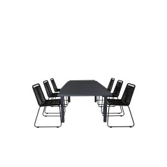 Marbella Table 160/240 - Black/Black, Lindos Stacking Chair - Black Alu / Black Rope_6