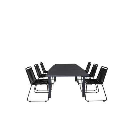 Marbella Table 160/240 - Black/Black, Lindos Stacking Chair - Black Alu / Black Rope_6