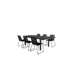 Marbella-pöytä 160/240 Black/Black, Lindos Stacking Chair - Black Alu/Black Rope