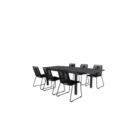 Marbella-pöytä 160/240 Black/Black, Lindos Stacking Chair - Black Alu/Black Rope