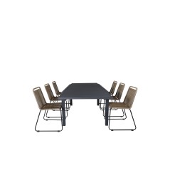 Marbella Table 160/240 - Black/Black, Lindos Stacking Chair - Black Alu / Latte Rope_6