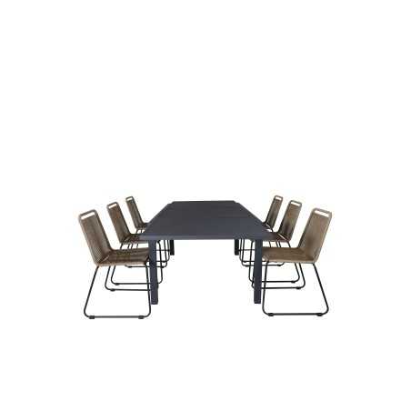 Marbella Table 160/240 - Black/Black, Lindos Stacking Chair - Black Alu / Latte Rope_6