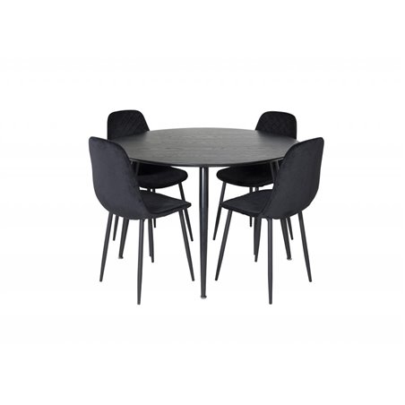 Dipp Dining Table - 115cm - Black Veneer / All black legs , Polar Diamond Dining Chair - Black Legs - Black Velvet_4