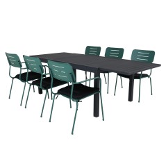 Marbella Table 160/240 - Black/Black, Nicke Dining chair w, armrest - Green Steel_6