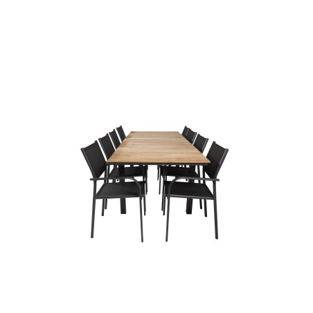 Mexico Table 160/240*90 - Black/Teak, Santorini Arm Chair (Stackable) - Black alu / Black Textilene_8