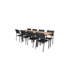 Mexico Table 160/240*90 - Black/Teak, Santorini Arm Chair (Stackable) - Black alu / Black Textilene_8