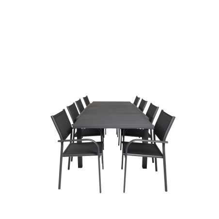 Marbella Table 160/240 - Black/Black, Santorini Arm Chair (Stackable) - Black alu / Black Textilene_8